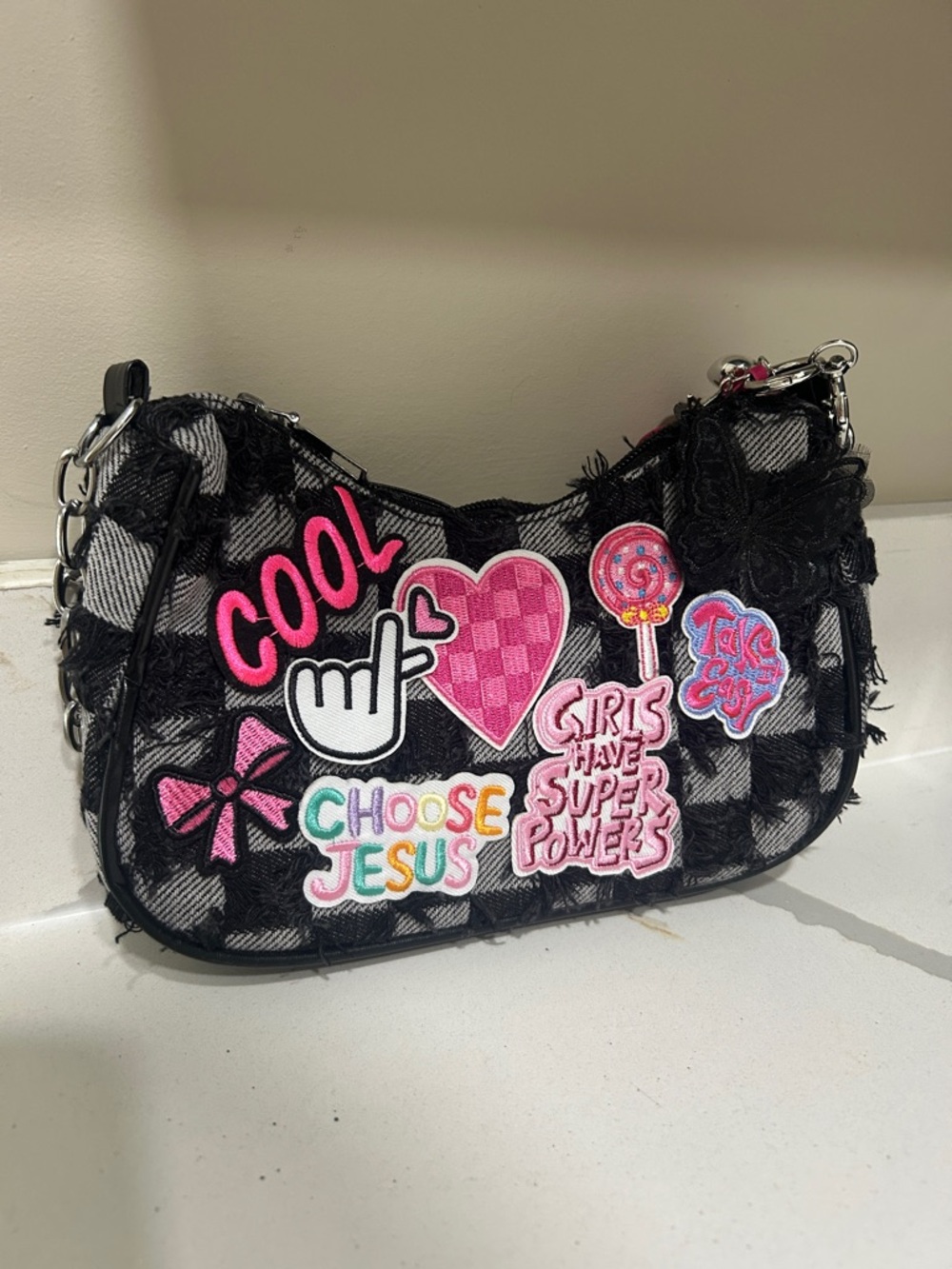 Kids Black & Pink Patchwork Shoulder Bag - Girls Accessories